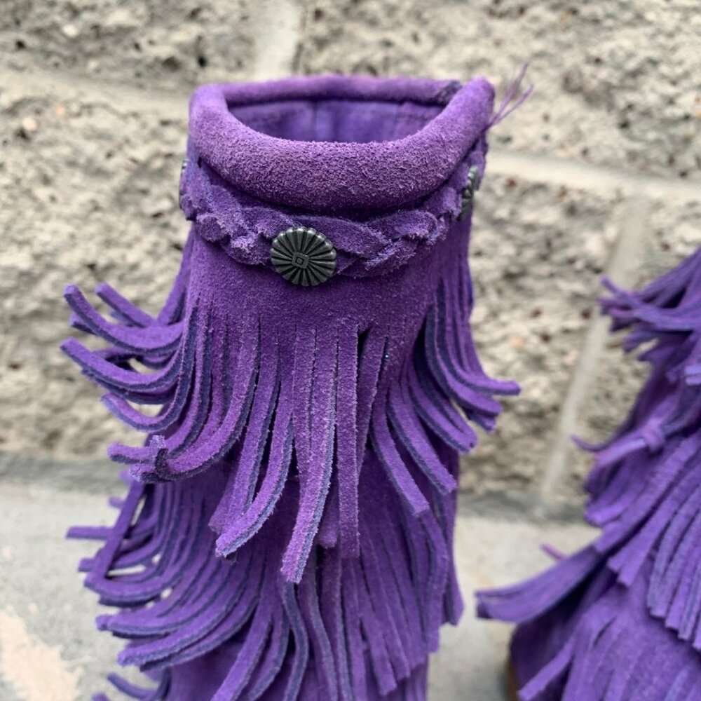 MINNETONKA Purple Fringe Boots Girls 12 Toddler Girl Boho Hippy Moccasin Boot - Picture 4 of 11